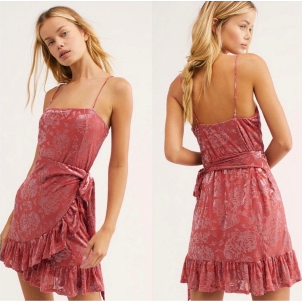 Free People Rose Floral Velvet Mini Dress in Rose Size Small
